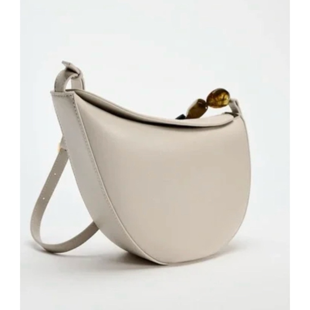 NWT ZARA Ecru Crescent Asymmetrical Large Jewel Stones Handbag Crossbody Purse - Picture 6 of 14